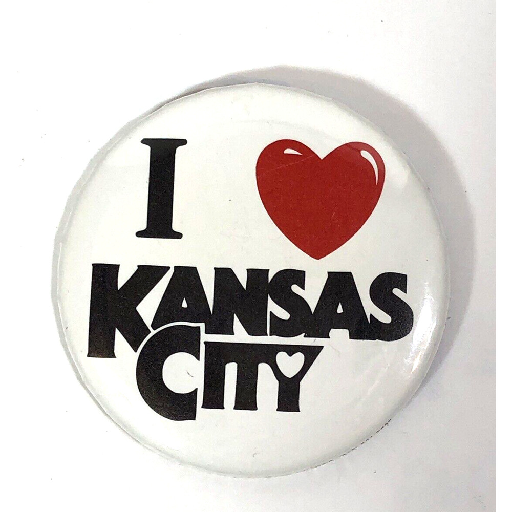 Kansas City Pin I Love Heart KC Large Vintage Retro White Black Red 2 1/4"